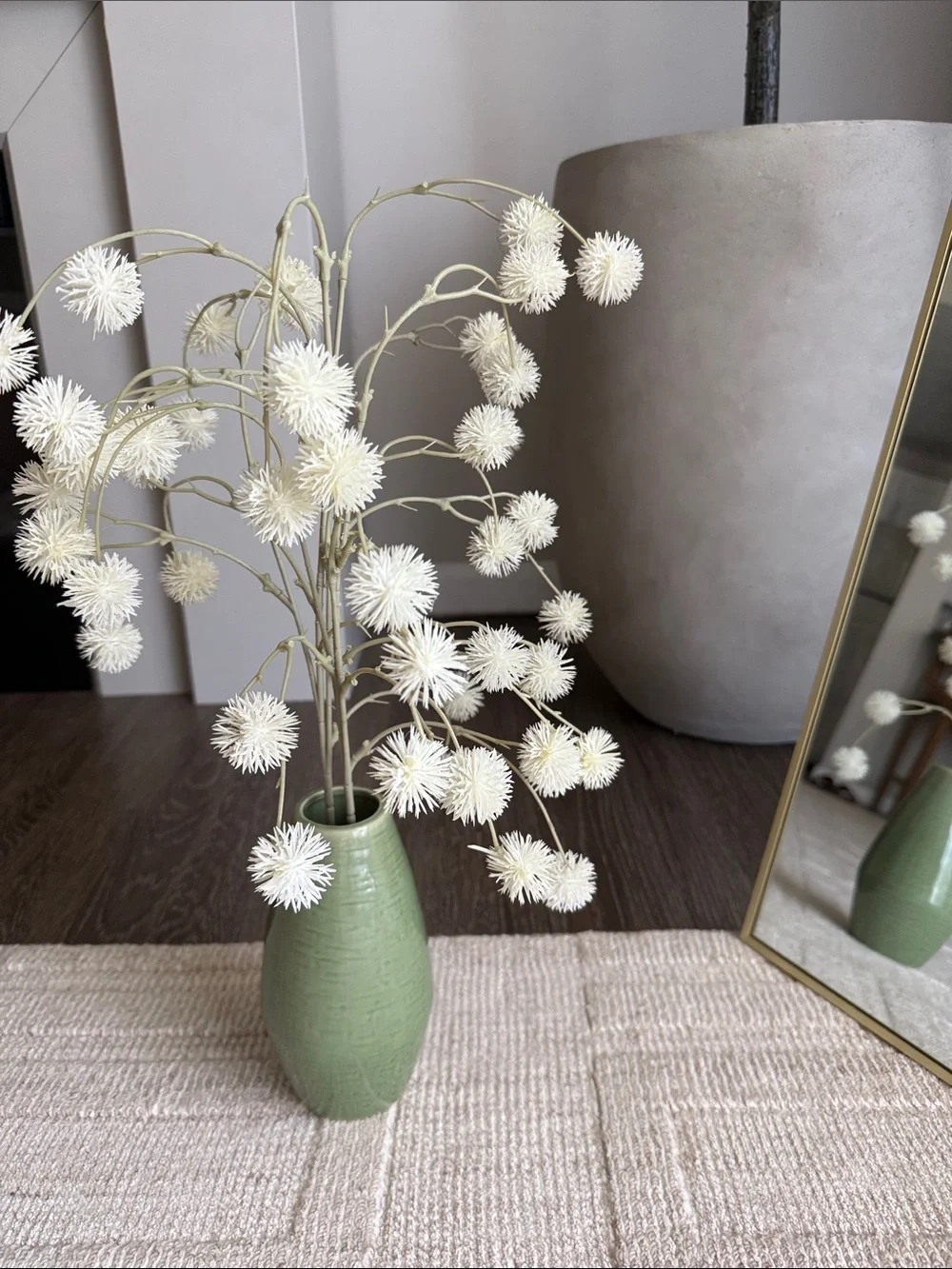 Threshold White Pom-Pom Stem Arrangement in Sage Green Vase